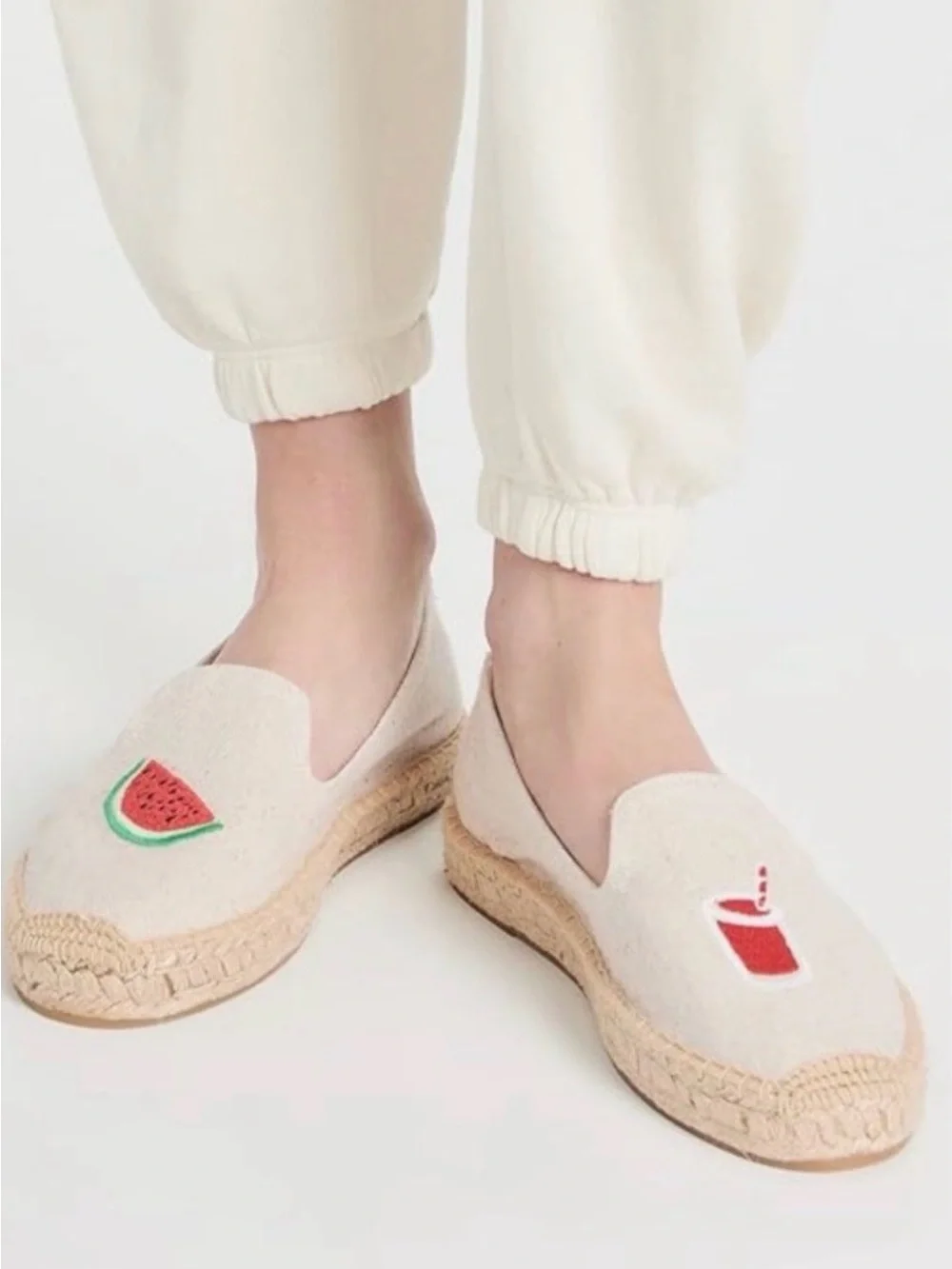 Soludos womens woven Canvas Espadrilles with Red Watermelon & Red Juice NEW BOX